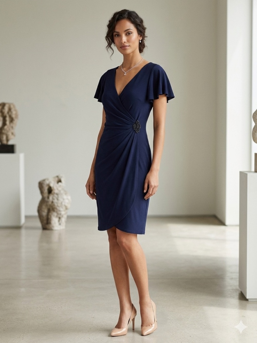 Lauren Ralph Lauren Navy Faux-Wrap Cocktail Dress